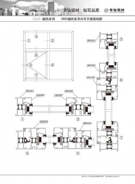 GR55隔熱系列內平開窗結構圖