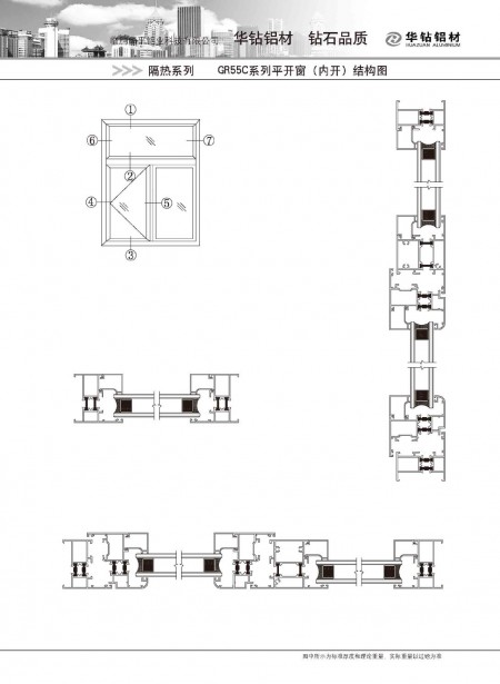 GR55C系列平開窗(內開）結構圖
